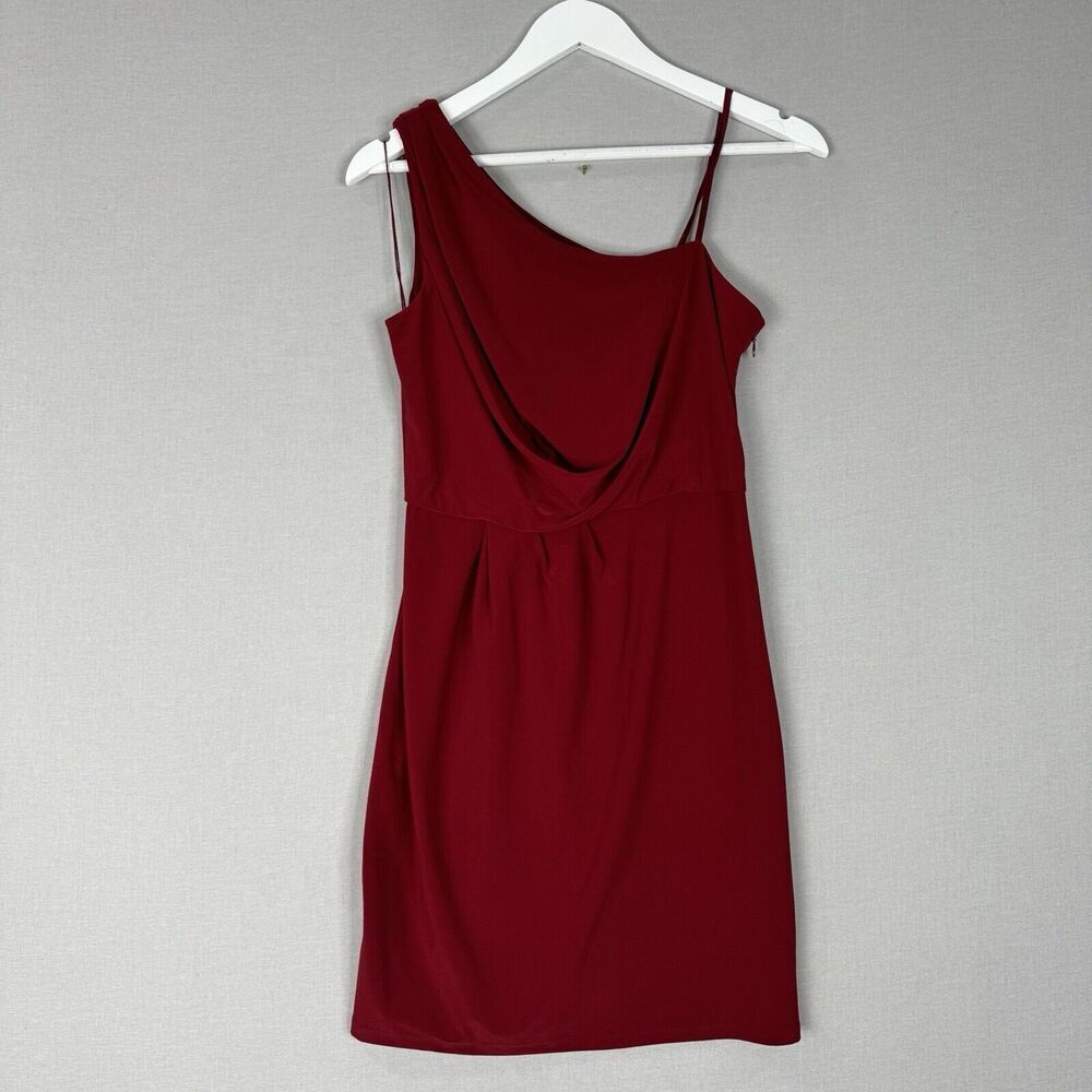 Adrianna Papell Womens Dress 4 Red Drape Front‎ One Shoulder Holiday Cocktail